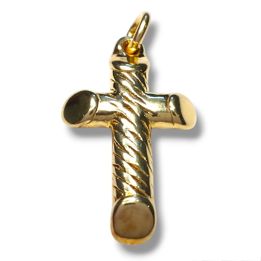 Gold Vermeil Over Sterling Silver Puffy Chunky Cross Pendant Religious 1 1/4in